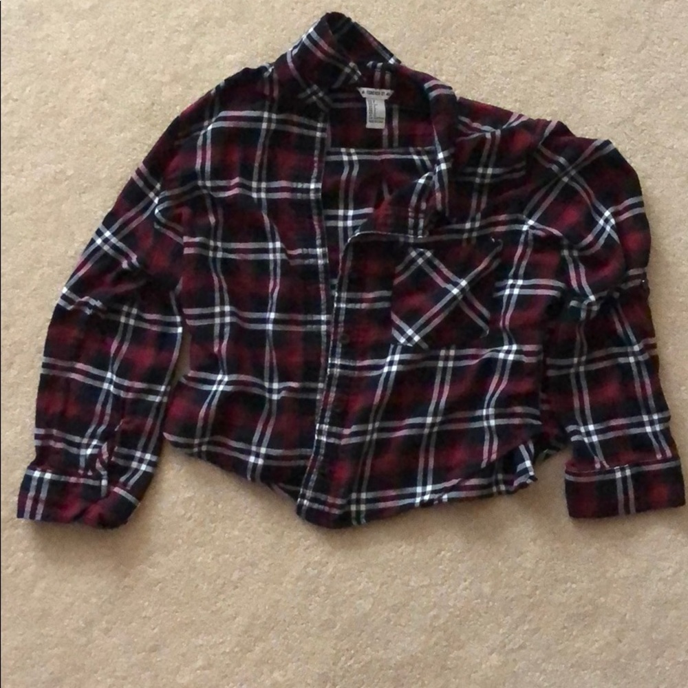 Red, Black, and White Cropped Flannel